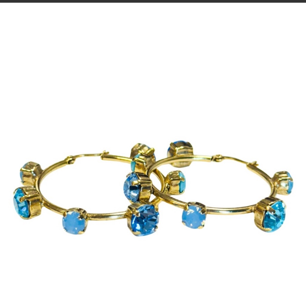 Tova Gold Hoop Earrings with Vibrant Blue Stones